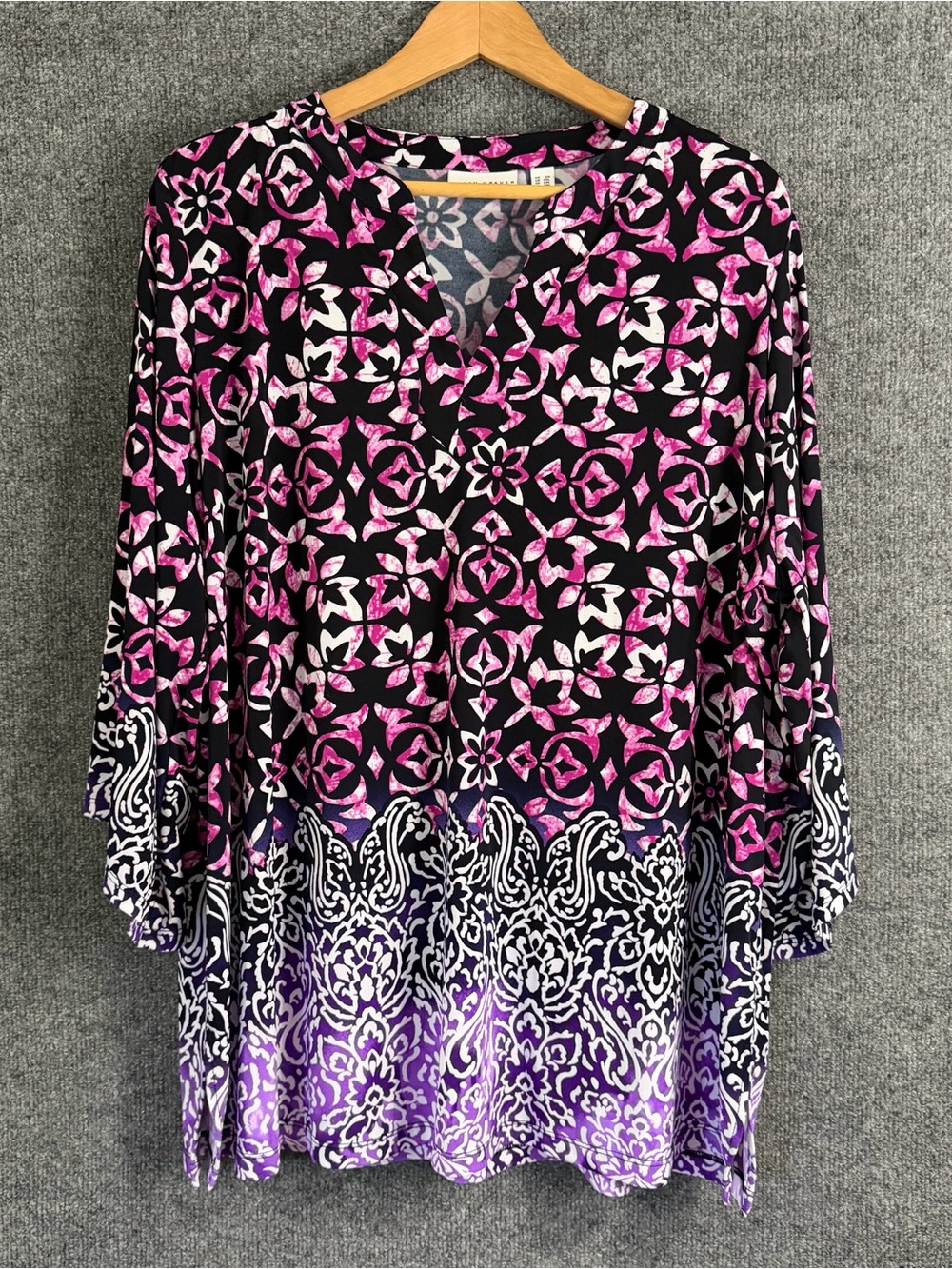 Susan Graver Womens 2X Liquid Knit Printed Tunic  Top 3/4 Sleeve Office Casual